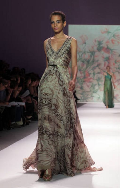 A model presents a creation during New York Fashion Week