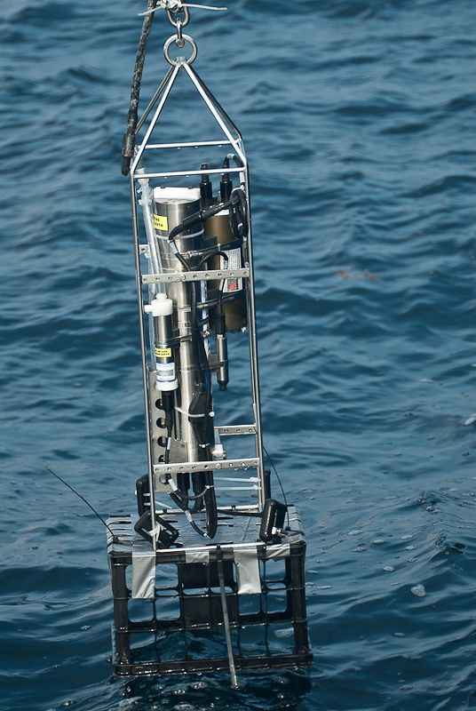 El robot submarino (ROV) entrando en el agua