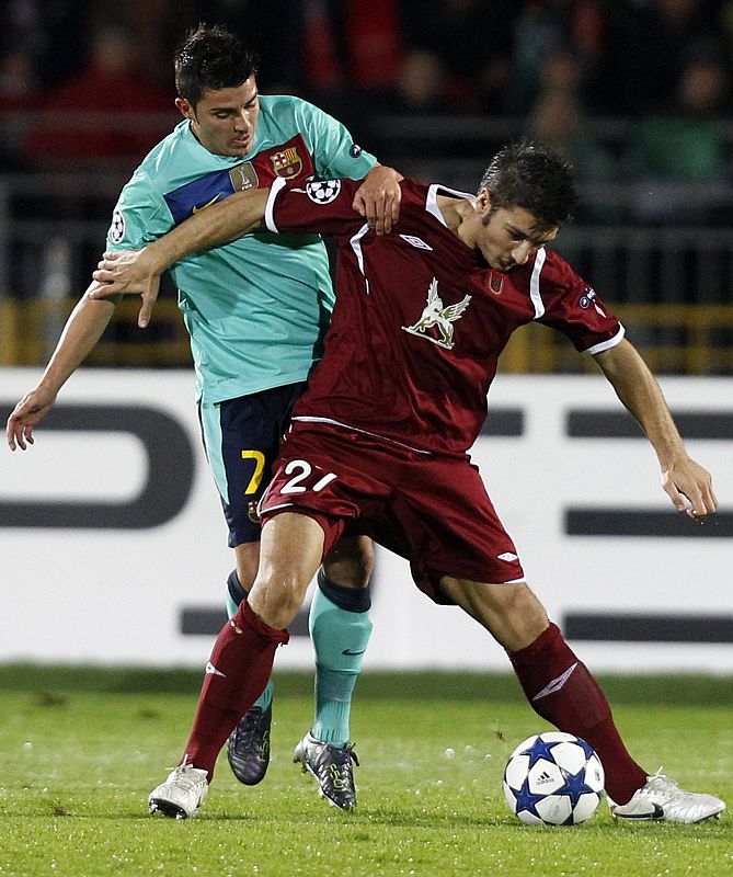 Villa consiguió el gol del empate para el Barça, el 400 del equipo azulgrana en competición europea.