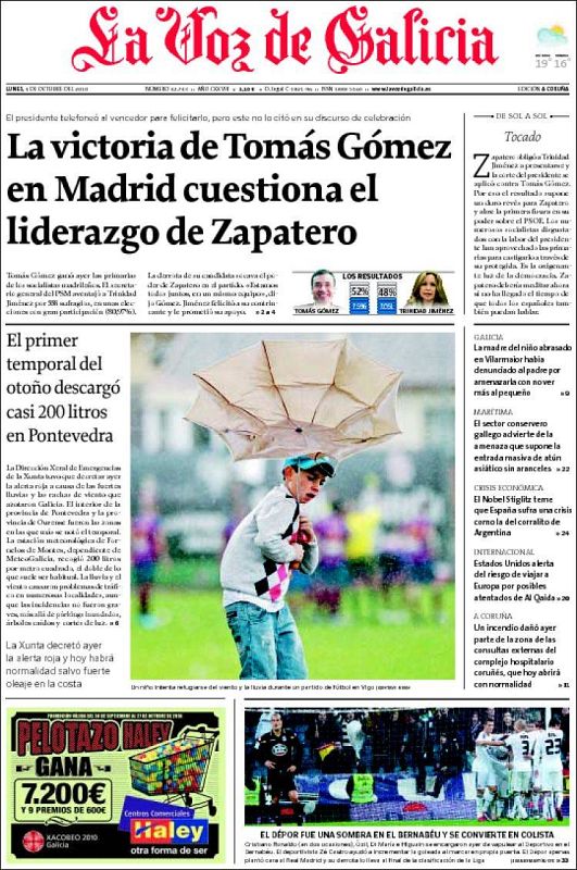 La prensa gallega también habla de la pérdida de liderazgo de Zapatero tras las primarias de Madrid