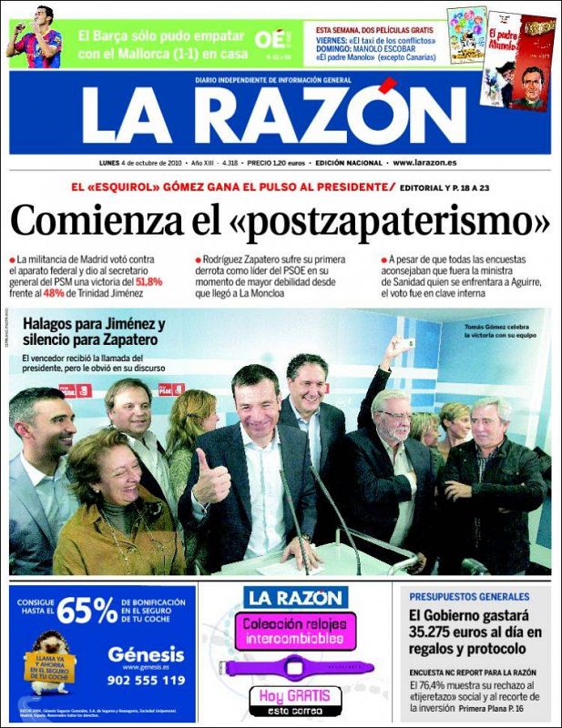 'La Razón' apunta a una crisis de liderazgo en el PSOE y habla de una nueva era en el Partido Socialista