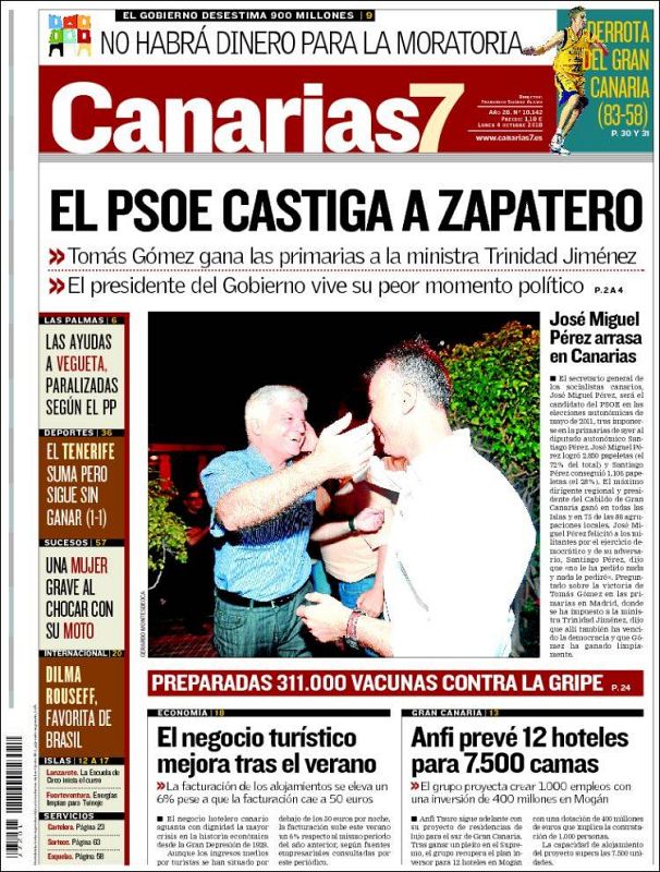 El diario canario resalta más el "castigo" del PSOE en las primarias que la elección del candidato socialista en Canarias para las próximas elecciones regionales