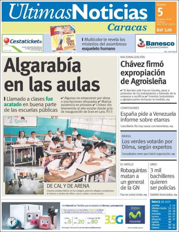 'Ultimas noticias' destaca la petición de explicaciones de España a Venezuela