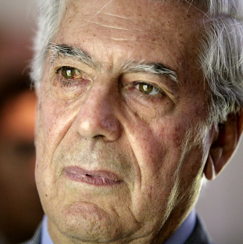 Peruvian novelist Mario Vargas Llosa visits a library named after him at the former Desamparados train station in Lima
