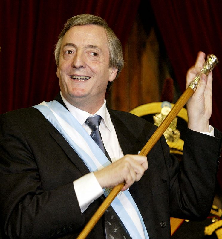 Néstor Kirchner el día en el que recibió el bastón de mando, el 25 de mayo de 2003. Ese día se convirtió en presidente de Argentina.