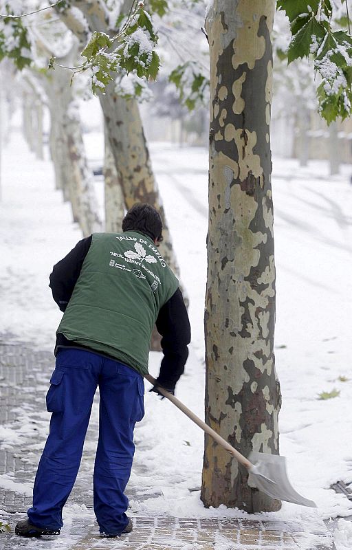 Un operario de nieve limpia las calles de Soria.