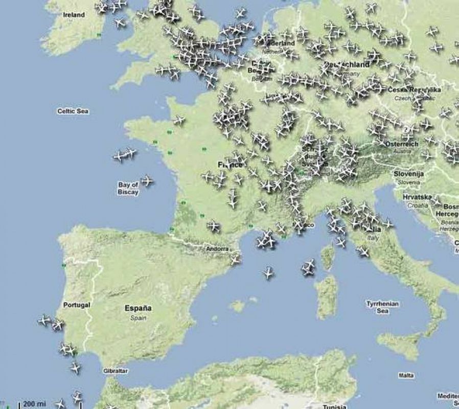 Espacio aéreo de Europa a las 22.38 horas (UTC)