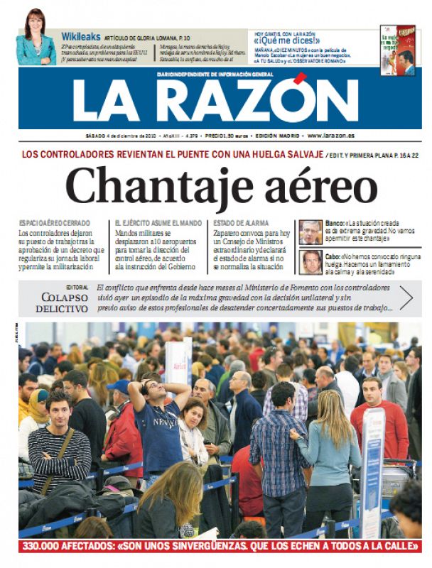 Portada de La Razón