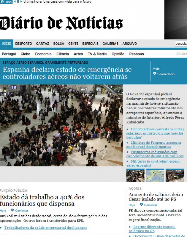 Portada de El Diario de Noticias