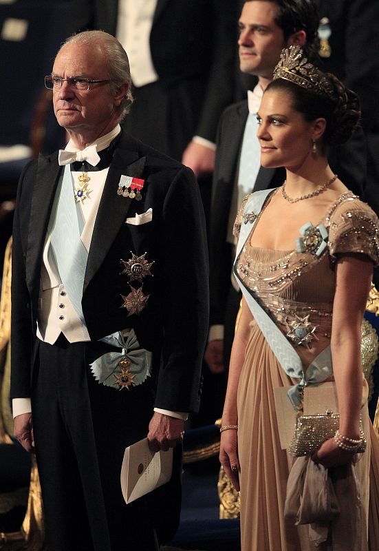 Sweden's King Carl XVI Gustaf and Crown Princess Victoria attend 2010 Nobel Prize ceremony at Concert Hall in Stockholm