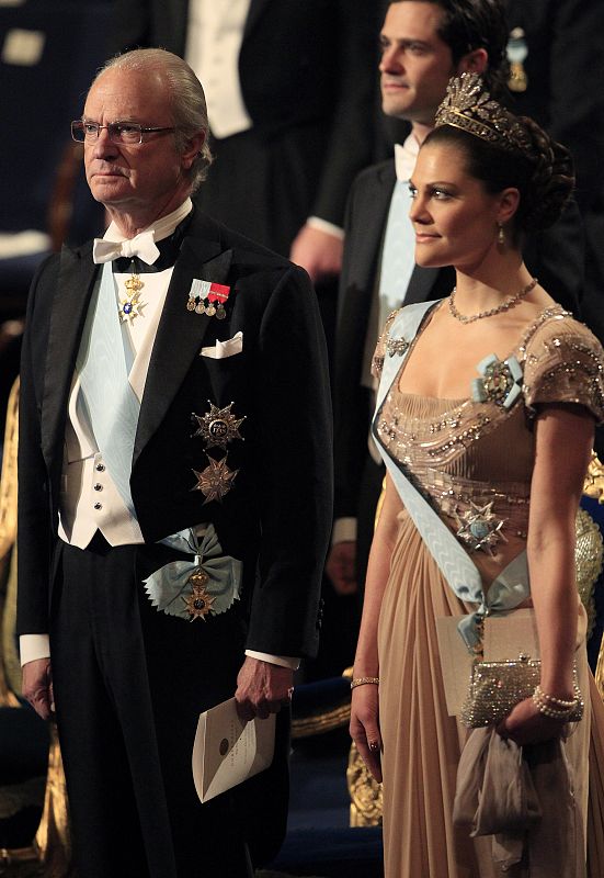 Sweden's King Carl XVI Gustaf and Crown Princess Victoria attend 2010 Nobel Prize ceremony at Concert Hall in Stockholm