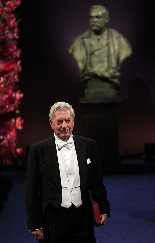 Llosa of Peru bows after receiving the 2010 Nobel Prize in Literature at the Concert Hall in Stockholm