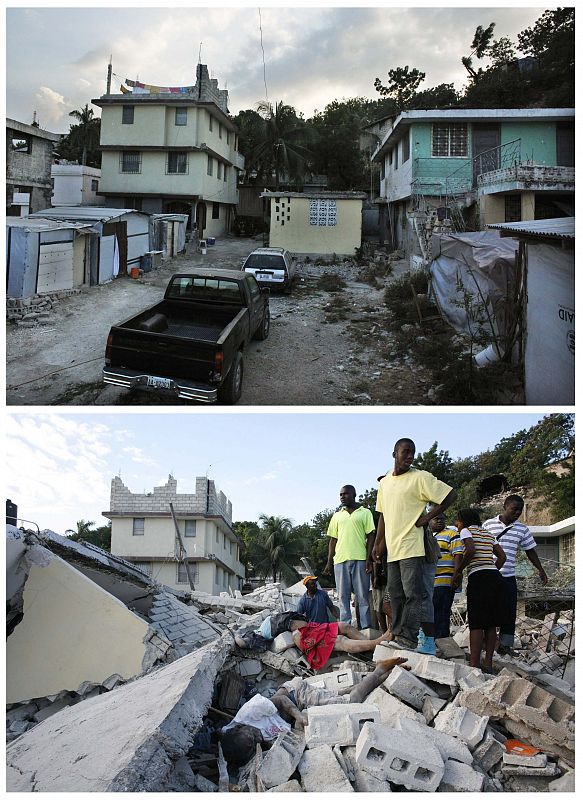 Secuencia de imágenes sobre un barrio afectado por el terremoto de Haití, en 2010.