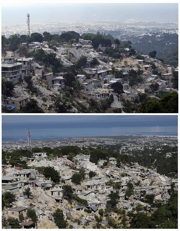 Vistas del área de Canepe-Vert, después del terremoto, enero de 2011 y 2010 (Puerto Príncipe)