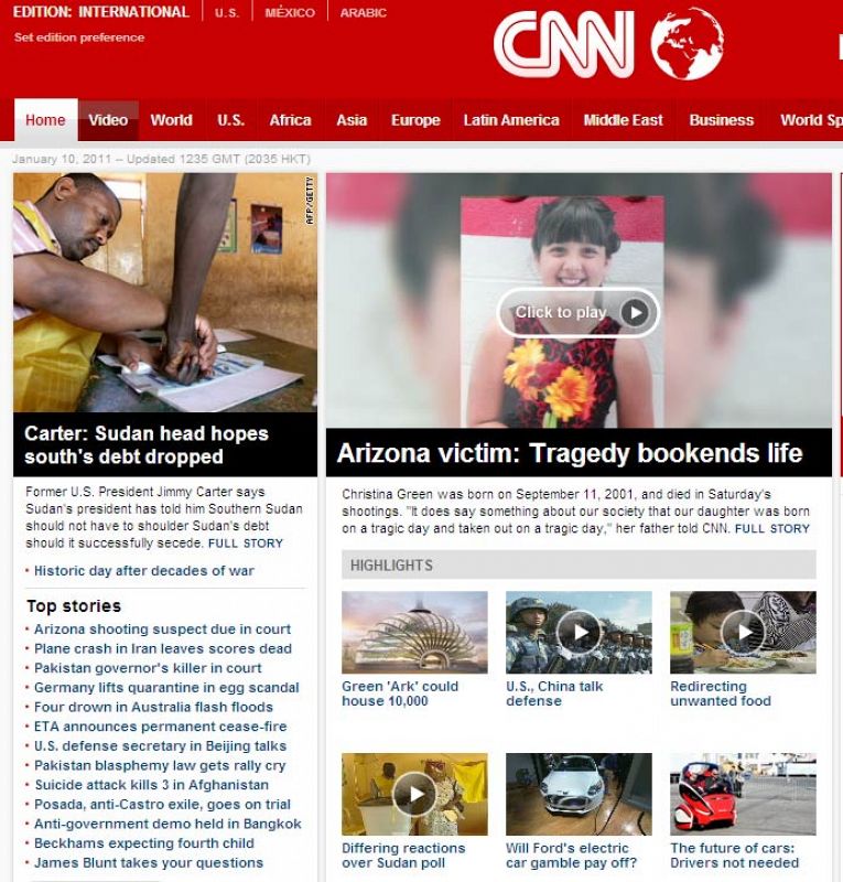 El anuncio del alto al fuego de ETA aparece entre las principales noticias de la CNN