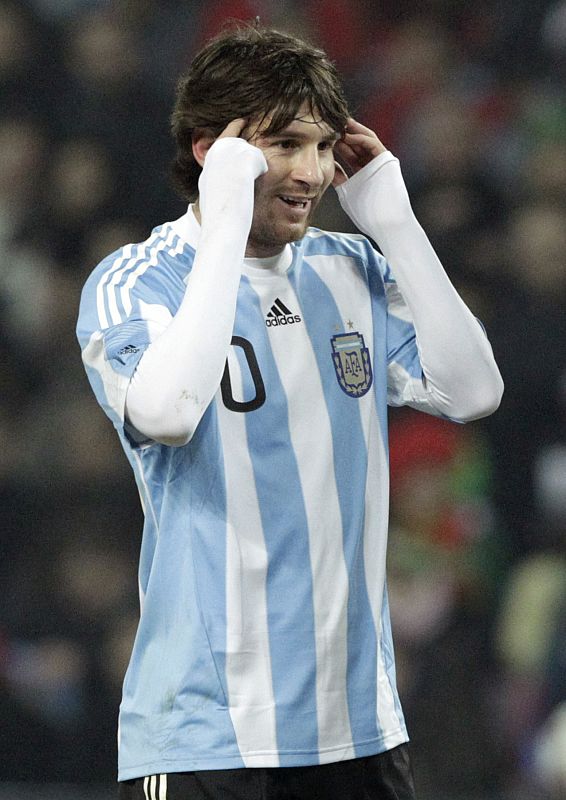 Argentina's Messi reacts during their international friendly soccer match against Portugal at the Stade de Geneve in Geneva