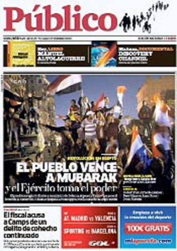  "El pueblo vence a Mubarak", explica Público.