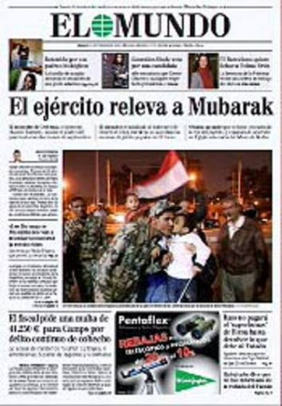  El periódico El Mundo titula: "El Ejército releva a Mubarak".