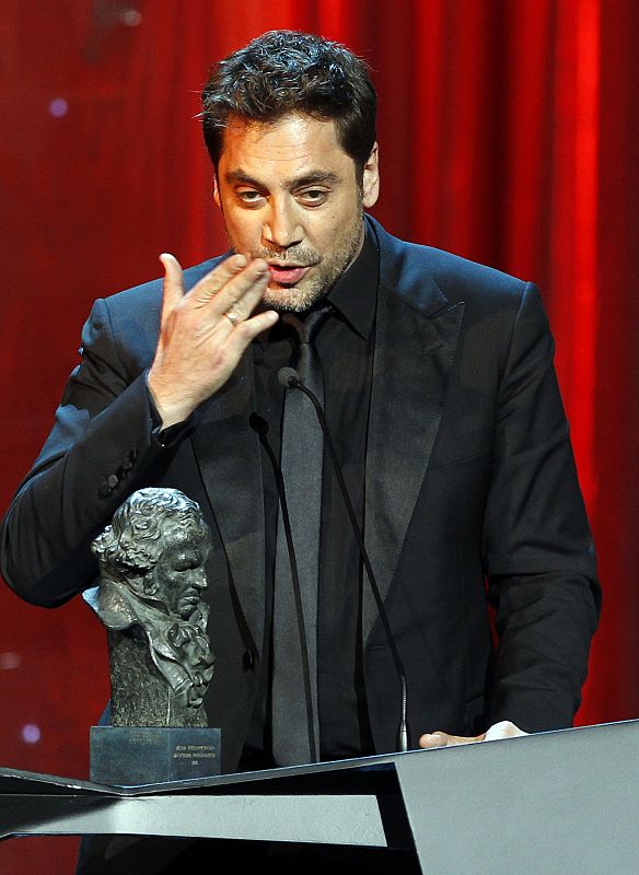 Spanish actor Bardem blows a kiss after winning the Best Actor award during the Spanish Film Academy's Goya awards ceremony in Madrid