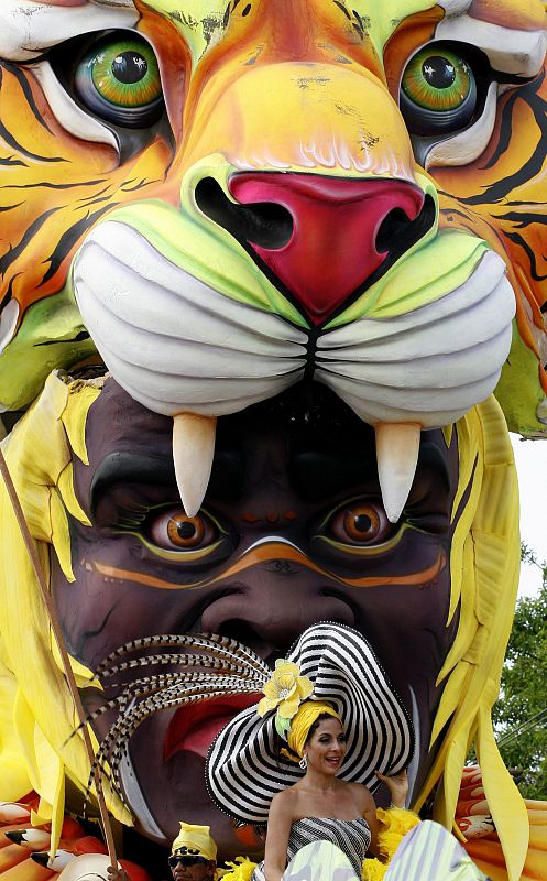 A model performs during a parade at the Barranquilla's carnival in Colombia