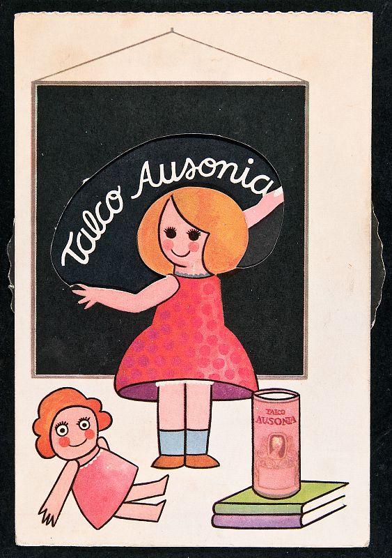 Tarjeta publicitaria del Talco Ausonia