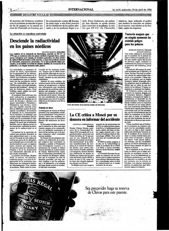 En su edición del 30 de abril de 1986. "El País" llevaba en sus páginas un amplio reportaje sobre el tema