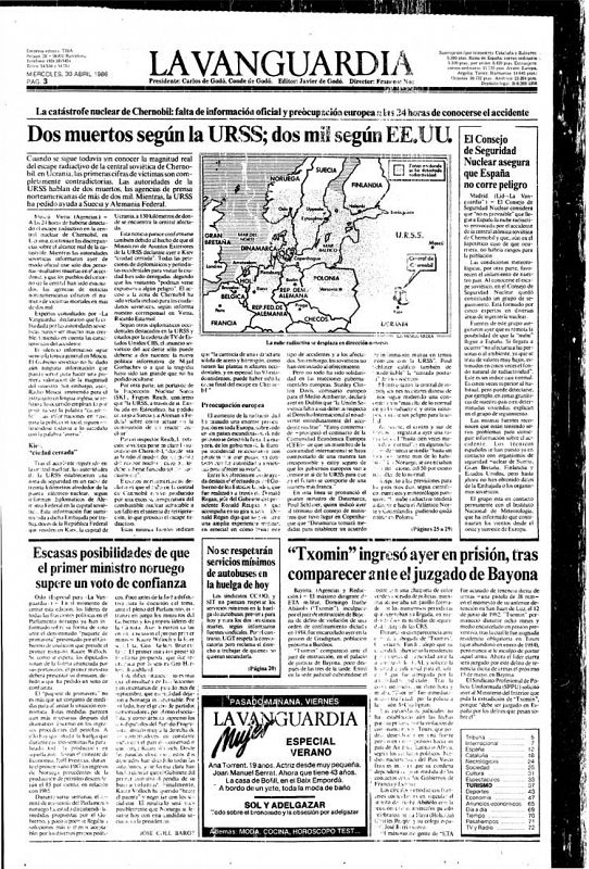 Página de "La Vanguardía" del día 30 de abril de 1986
