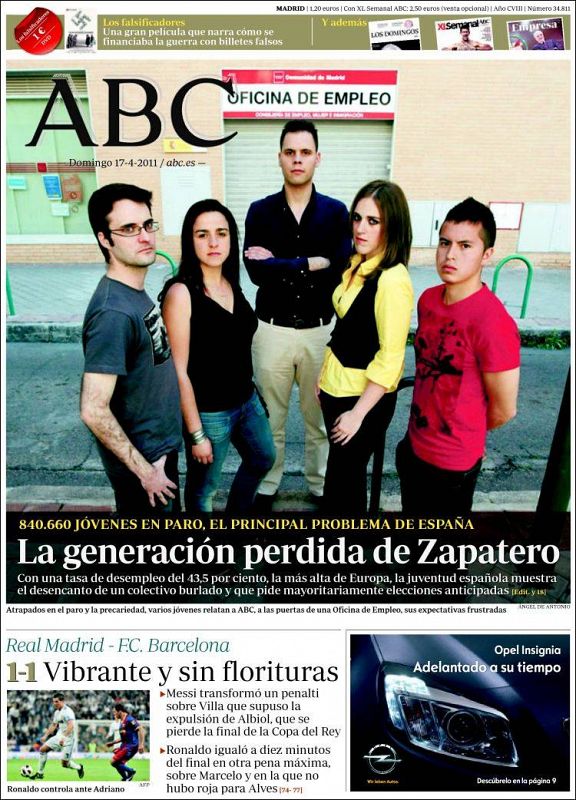 Portada del diario ABC del domingo 17 de abril de 2011