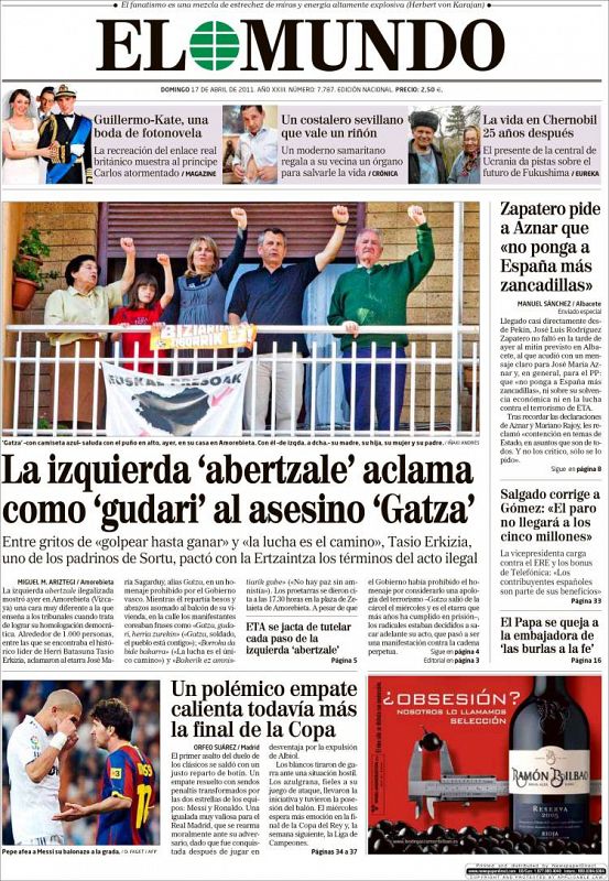 Portada de El Mundo del domingo 17 de abril de 2011