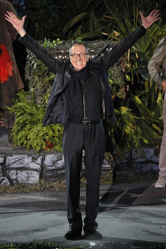 Rush gestures on stage before the premiere of "Pirates of the Caribbean: On Stranger Tides" at Disneyland in Anaheim