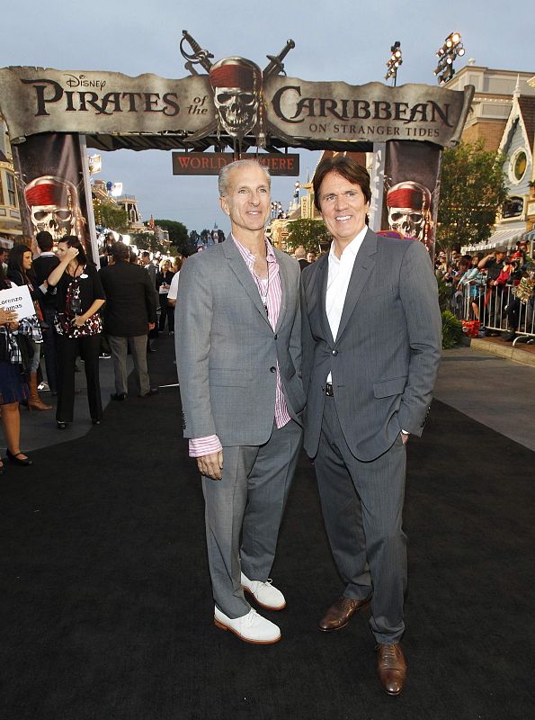 Marshall and his partner DeLuca pose at the premiere of "Pirates of the Caribbean: On Stranger Tides" at Disneyland in Anaheim