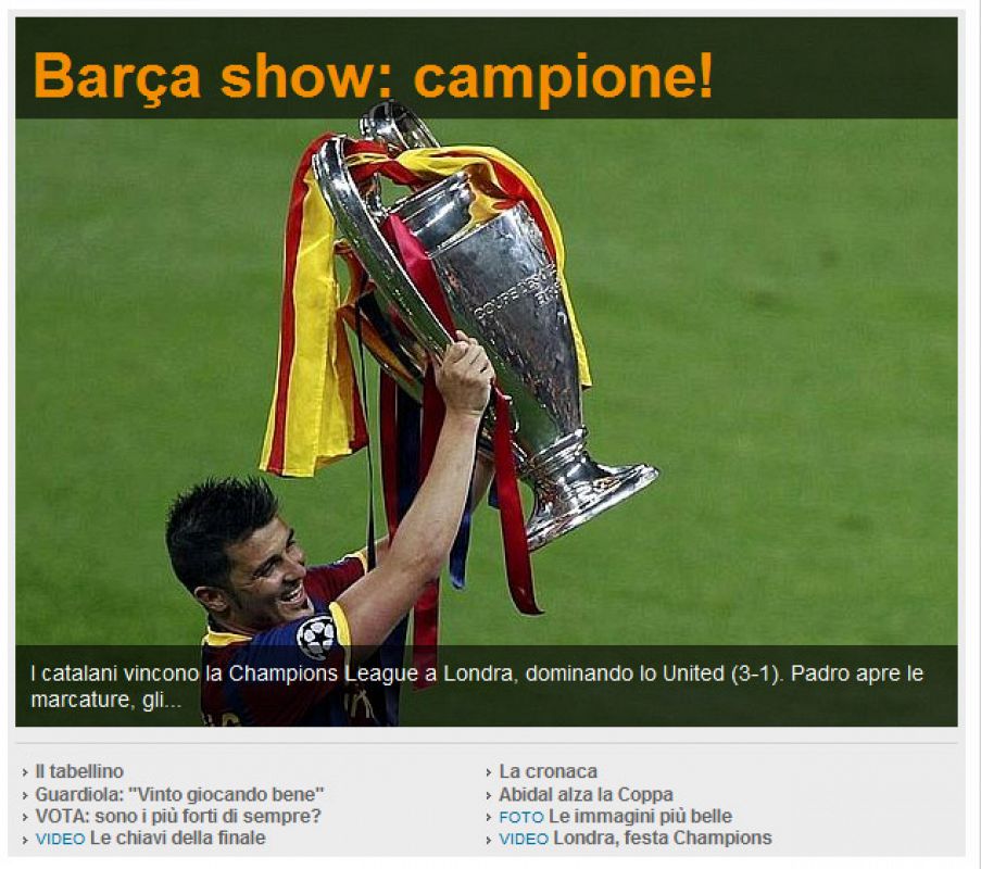 En Italia, la Gazzeta dello sport habla del show del Barcelona.