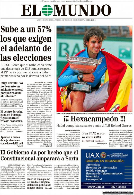 El Mundo titula: "¡¡¡Hexacampeón!!!"