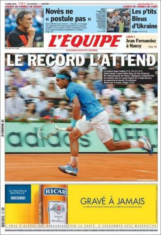  El diario deportivo mítico del país vecino, L'Equipe, dice: "Le record l'attend" que significa "El récord le espera".