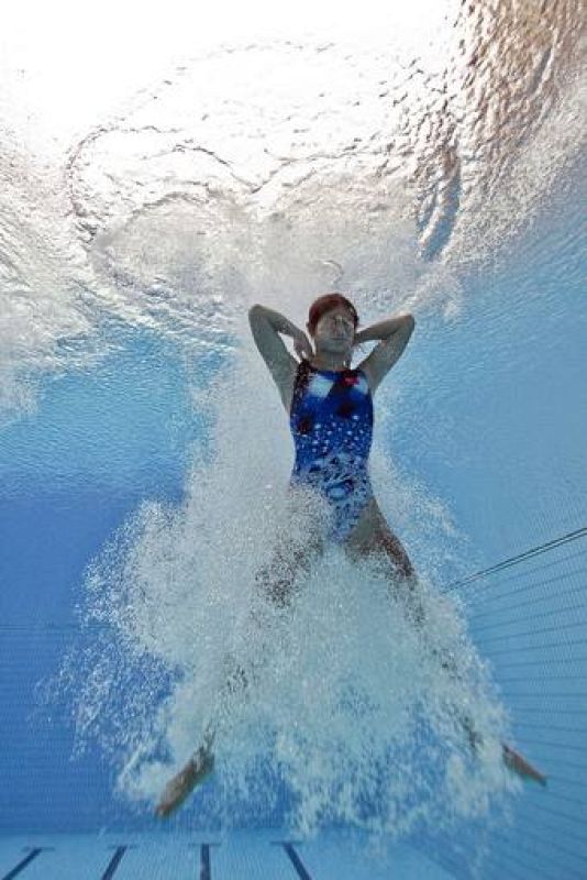  Wu Minxia tras el salto de 3 metros