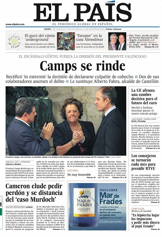 El País: "Camps se rinde"