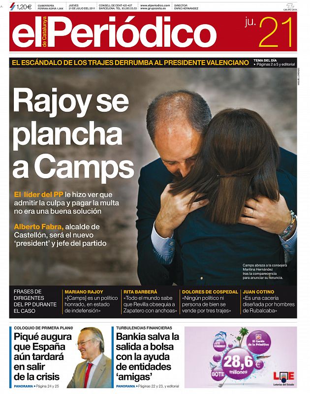 EL PERIÓDICO: "Rajoy se plancha a Camps"