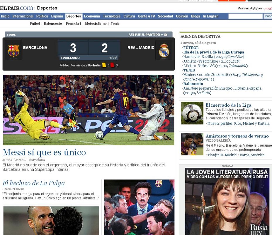 El País habla del hechizo de la "Pulga" y de la tangana final de partido