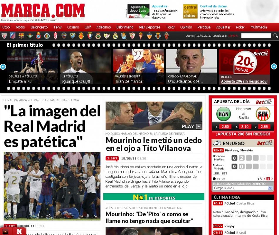 El Marca incluye declaraciones del jugador azulgrana Xavi Hernández en las que critica al Real Madrid y vuelve a la polémica de la tangana.