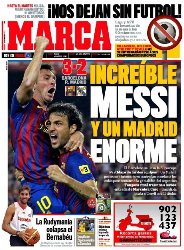 El diario deportivo hace referencia a un increíble Messi frente a un gran Madrid.