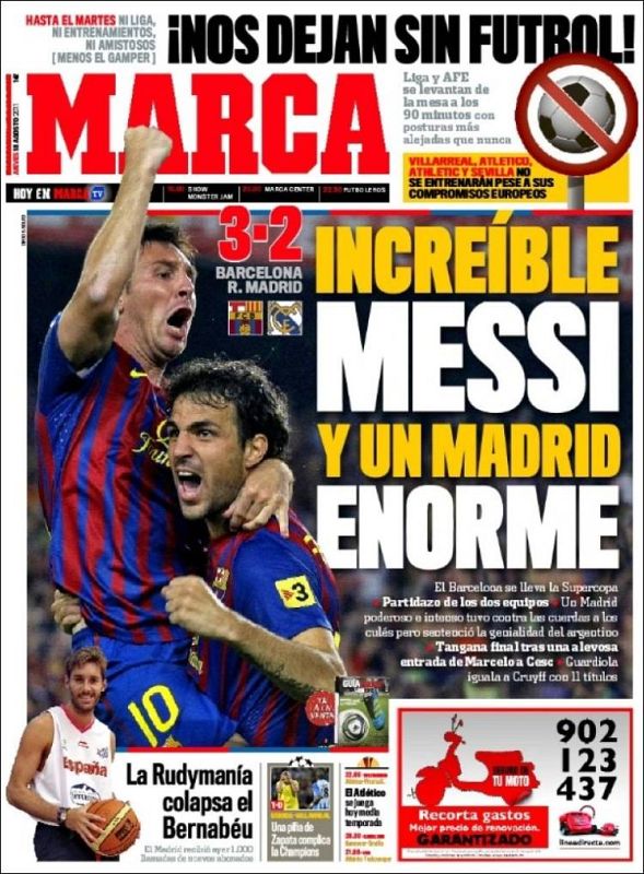El diario deportivo hace referencia a un increíble Messi frente a un gran Madrid.