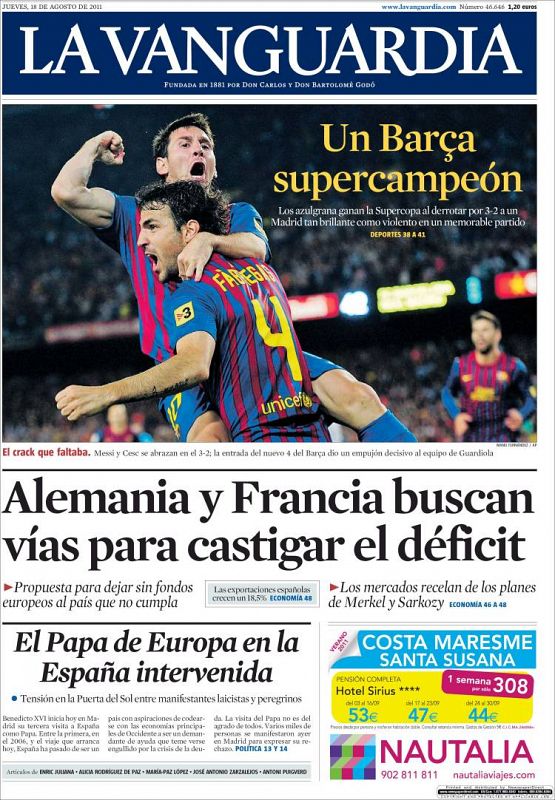 Destaca el juego del Barça y al jugador Argentino Leo Messi que es la figura del partido.