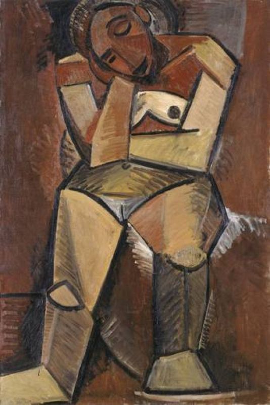 'Mujer sentada' .Pablo Picasso. Óleo sobre lienzo, 150 x 100 cm (1908).San Petersburgo, State Hermitage Museum© Sucesión Pablo Picasso. VEGAP. Madrid, 2011