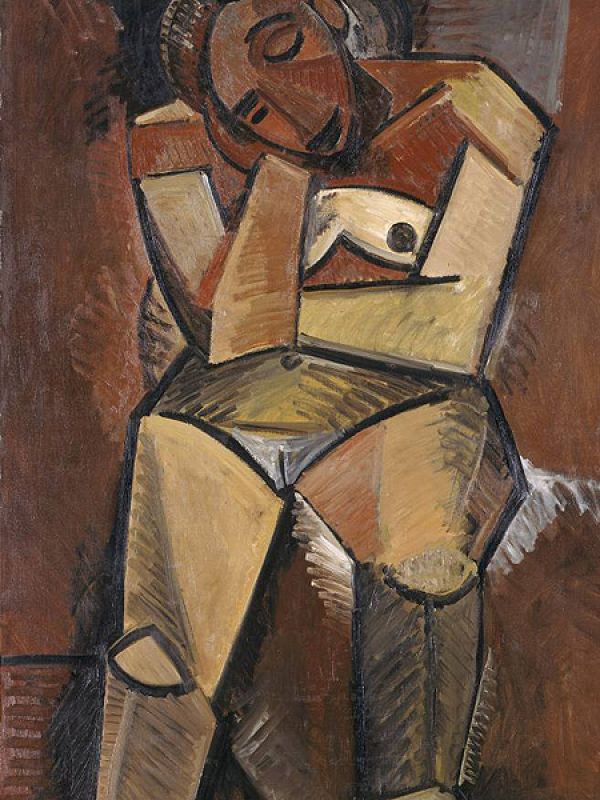 'Mujer sentada' .Pablo Picasso. Óleo sobre lienzo, 150 x 100 cm (1908).San Petersburgo, State Hermitage Museum© Sucesión Pablo Picasso. VEGAP. Madrid, 2011