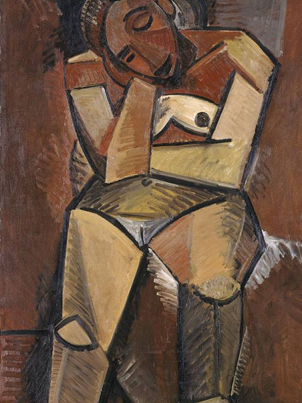 'Mujer sentada' .Pablo Picasso. Óleo sobre lienzo, 150 x 100 cm (1908).San Petersburgo, State Hermitage Museum© Sucesión Pablo Picasso. VEGAP. Madrid, 2011