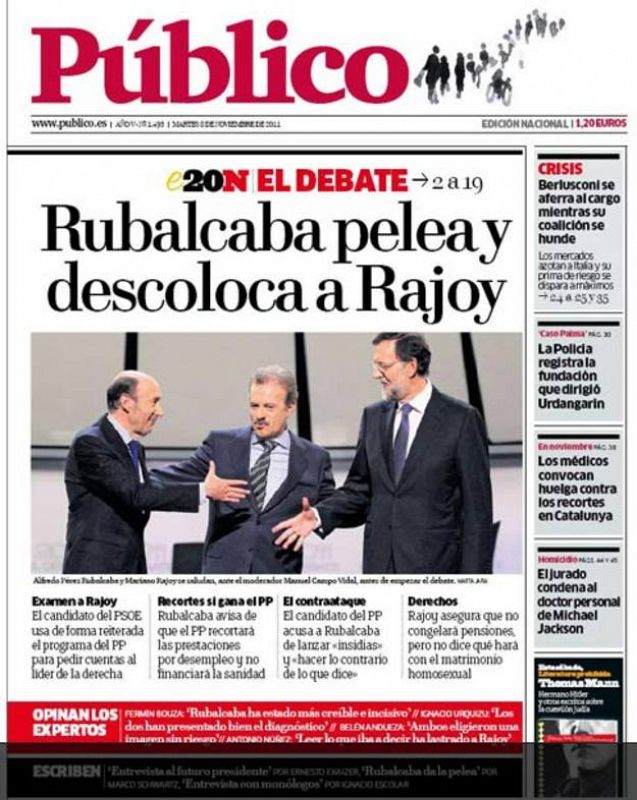 Público titula: "Rubalcaba pelea y descoloca a Rajoy"