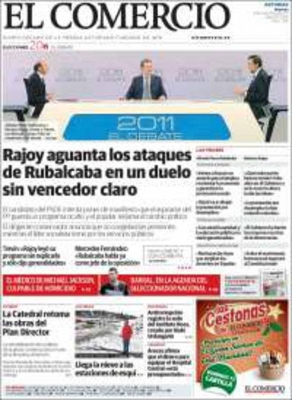 El Comercio: "Rajoy aguanta los ataques de Rubalcaba en un duelo sin vencedor claro"