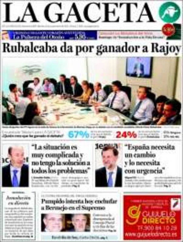 La Gaceta: "Rubalcaba da por ganador a Rajoy"