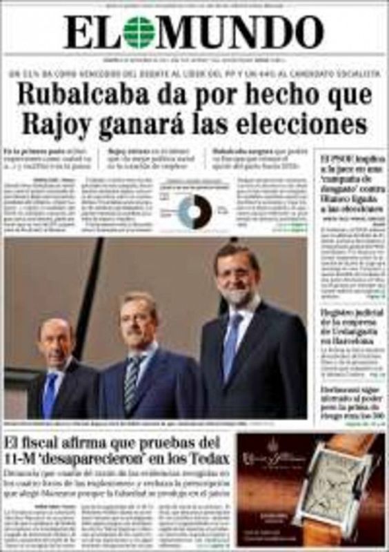 El Mundo: "Rubalcaba da por hecho que Rajoy ganará las elecciones"