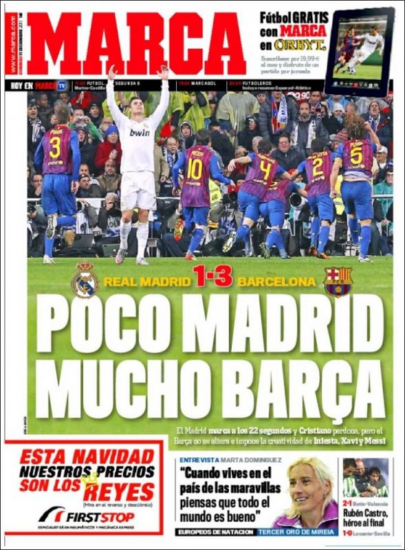 Marca también resalta la superioridad demostrada por el FC Barcelona.
